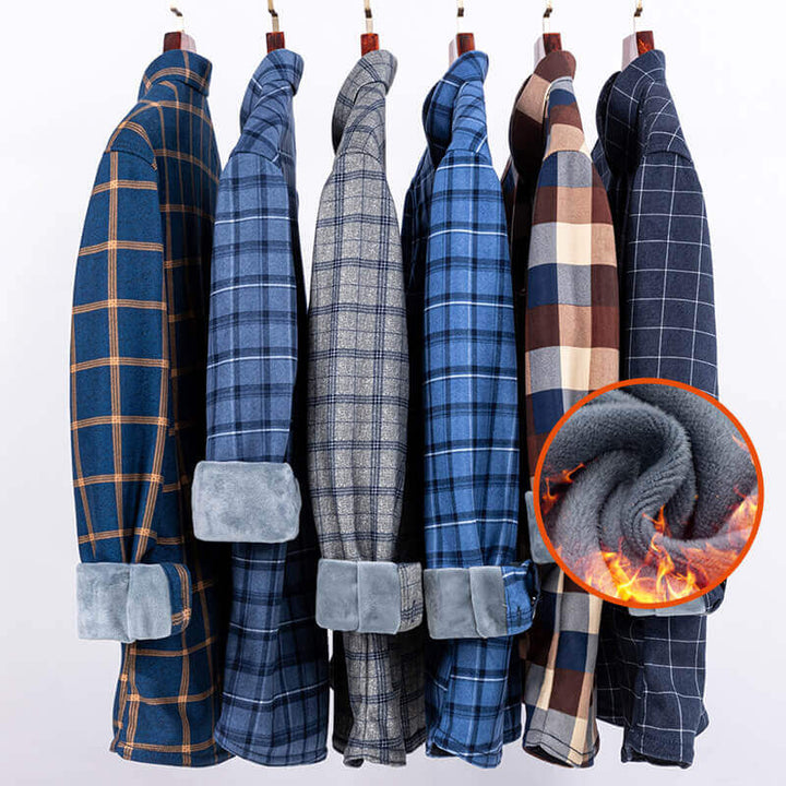 Men's Plaid Flannel Shirt with Pocket and Fleece Lining, Multiple Styles Available - AIGC-DTG