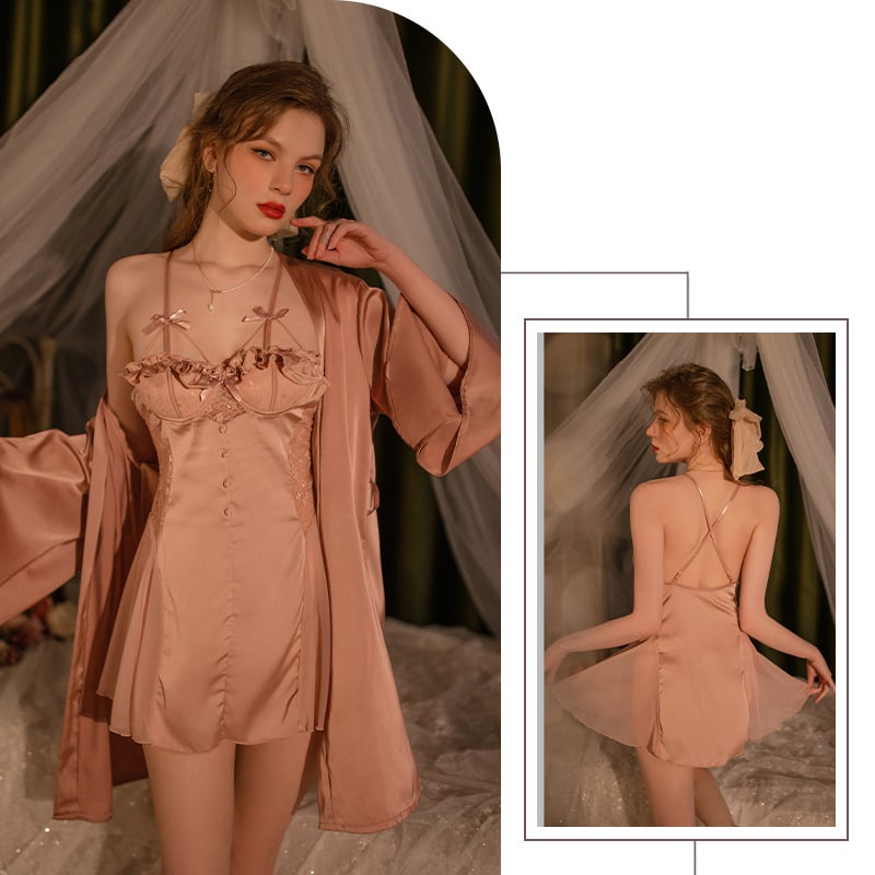 French Luxury Sexy Lingerie Mesh Nightdress with Splice Design