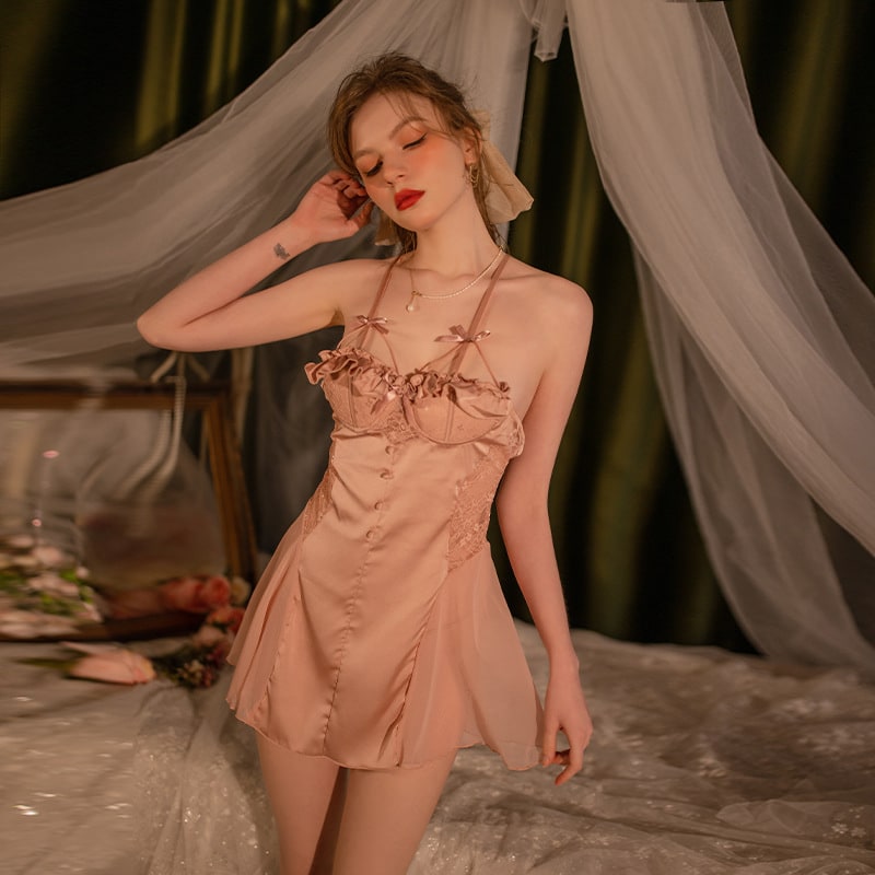 French Luxury Sexy Lingerie Mesh Nightdress with Splice Design