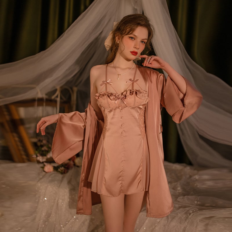 French Luxury Sexy Lingerie Mesh Nightdress with Splice Design