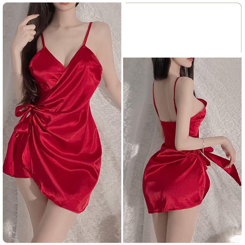 Sexy Ice Silk Camisole Nightdress with Side Tie