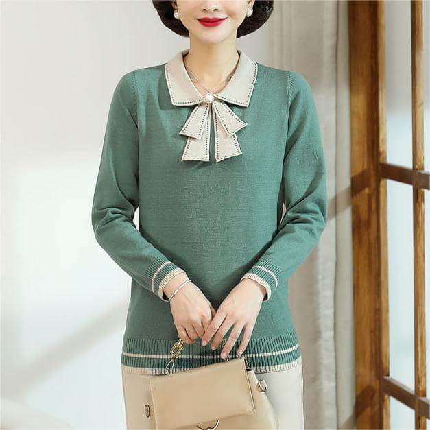 Autumn/Winter Women's Style Lapel Bow Knit Sweater - AIGC-DTG