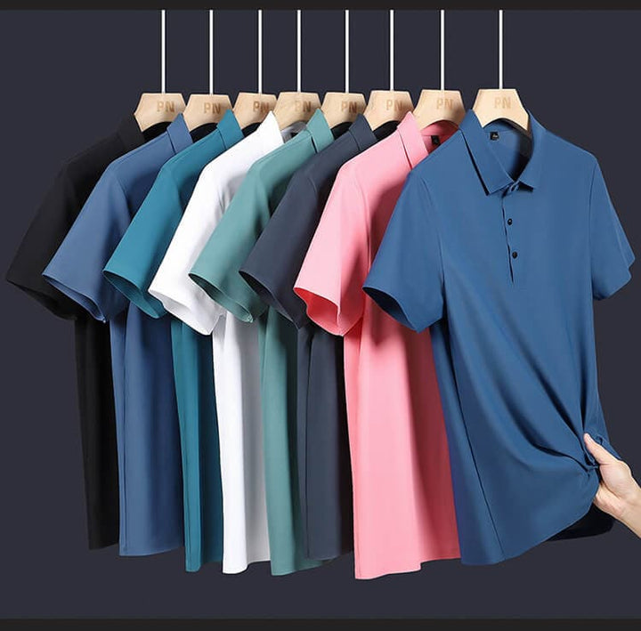 Men's Short Sleeve Casual Solid Stretch Polo Shirt - AIGC-DTG