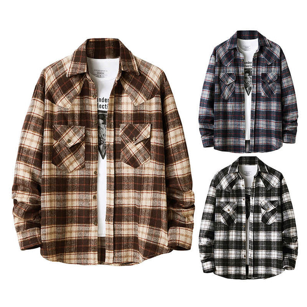 Vintage Thickened Flannel Plaid Shirt Jacket for Men - AIGC-DTG