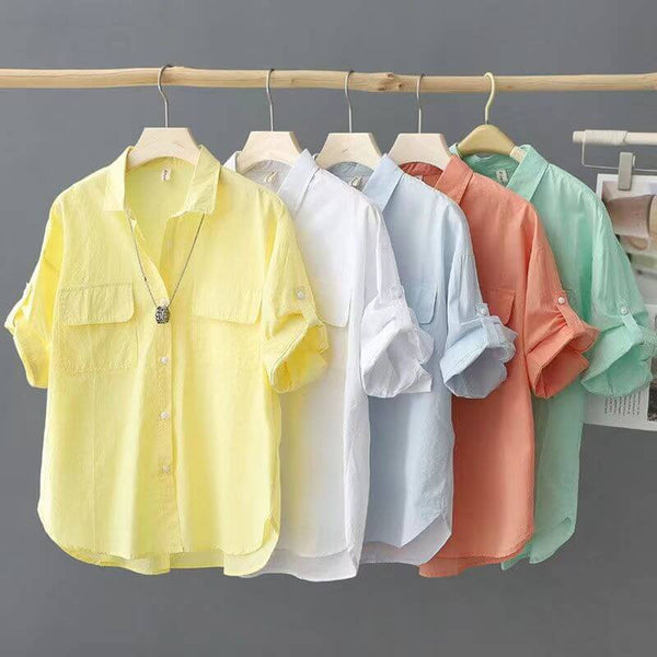 Women's Summer Cotton Short Sleeved Solid Color Pocket Polo Shirt - AIGC-DTG