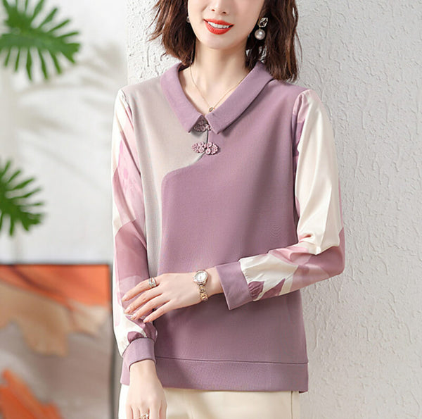 Contrast Lapel Knitted Long Sleeved Top - Temperament Women's Top - AIGC-DTG