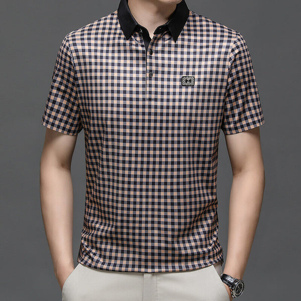 Men's Summer Casual Checkered Short Sleeve T-shirt - AIGC-DTG