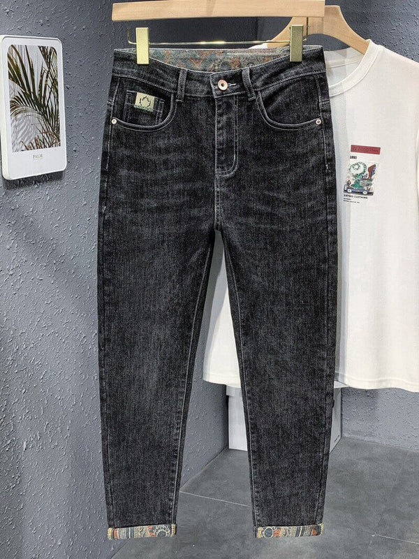 Men's Lining Printed Stretch Slim fit Versatile Denim Trousers Jeans - AIGC-DTG