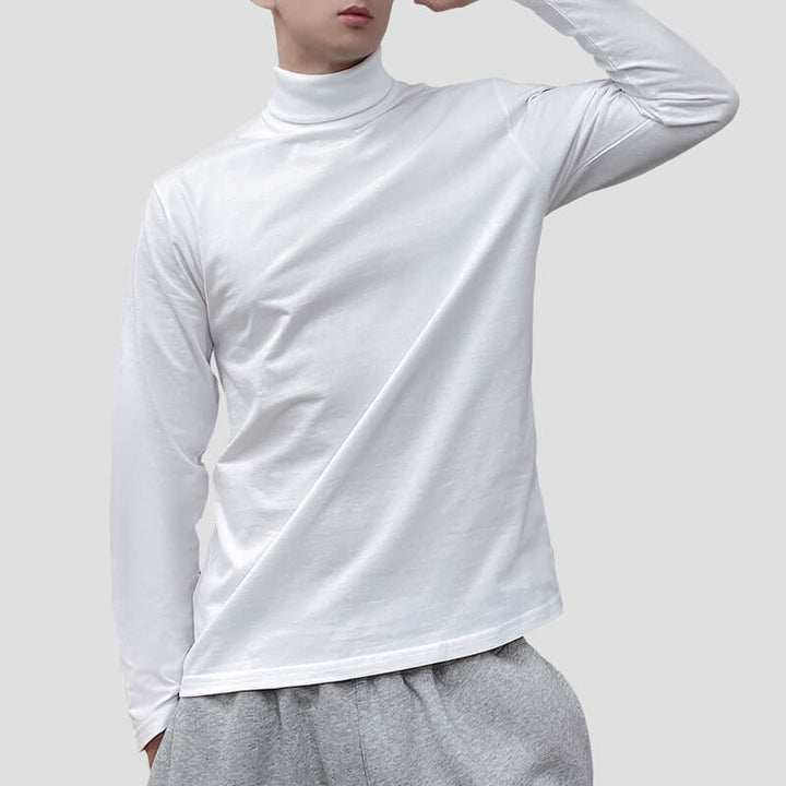 Men's 100% Cotton Turtleneck Solid Color Long Sleeve Tops Shirts - AIGC-DTG