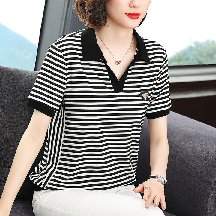 Women's Summer Fashion Western Stripe Short Sleeve T-shirt - AIGC-DTG