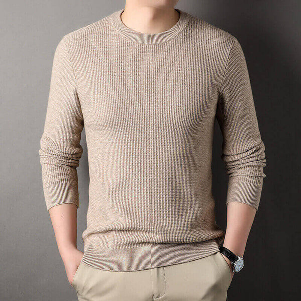 Men's Autumn Round Neck Casual Waffle Long Sleeved Knit Shirt - AIGC-DTG