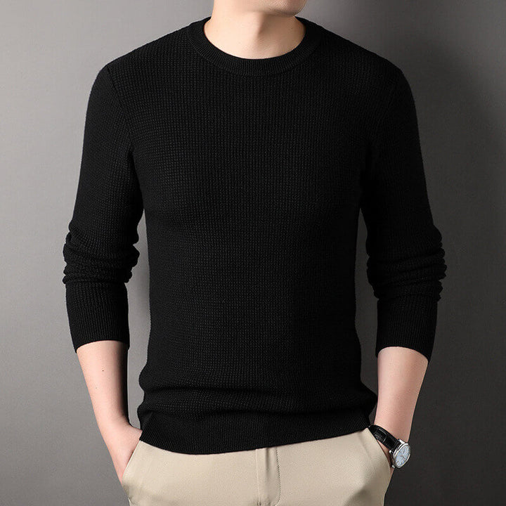 Men's Autumn Round Neck Casual Waffle Long Sleeved Knit Shirt - AIGC-DTG