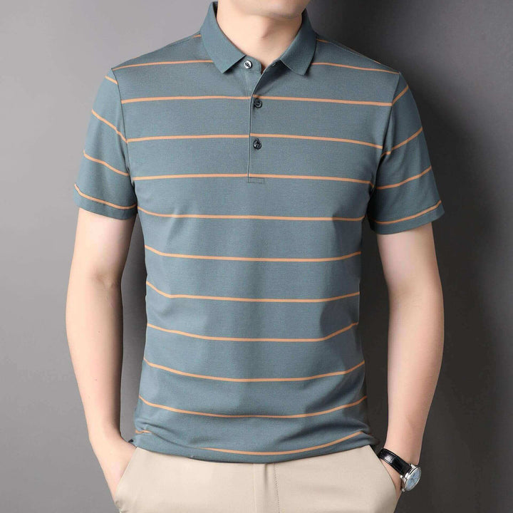 Men's High-Quality Cotton Business Striped Polo Shirt - AIGC-DTG