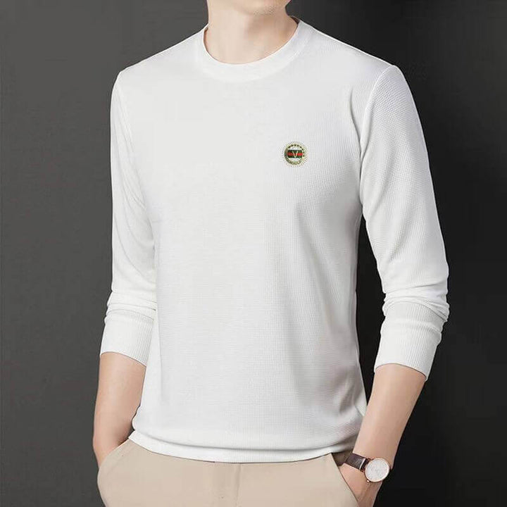 Men's Autumn Casual Solid Round Neck Long Sleeve T-shirt - AIGC-DTG