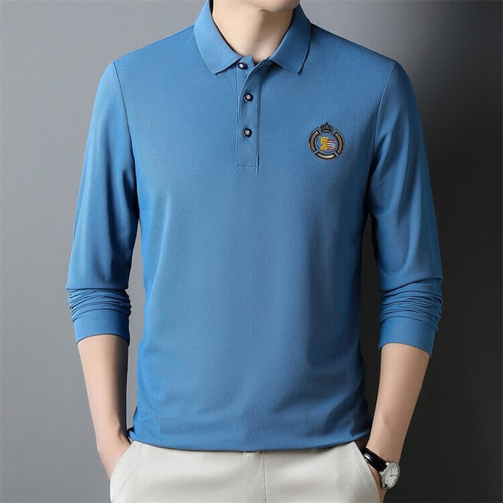 Men's Autumn Polo Embroidered Crown Long Sleeve T-shirt - AIGC-DTG
