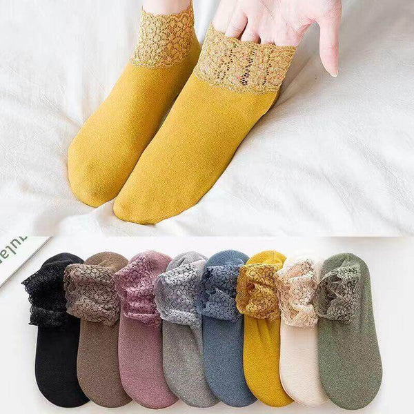 5 Pairs Lace Warm Hollow Lace Socks: Silicone Non-slip, Low-cut Socks - AIGC-DTG
