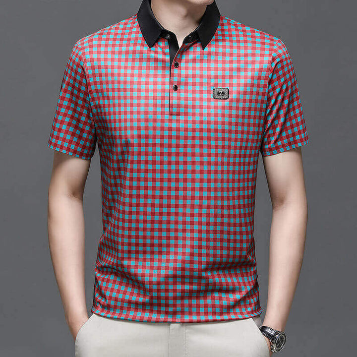 Men's Summer Casual Checkered Short Sleeve T-shirt - AIGC-DTG