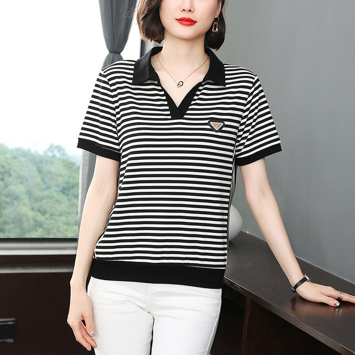 Women's Summer Fashion Western Stripe Short Sleeve T-shirt - AIGC-DTG