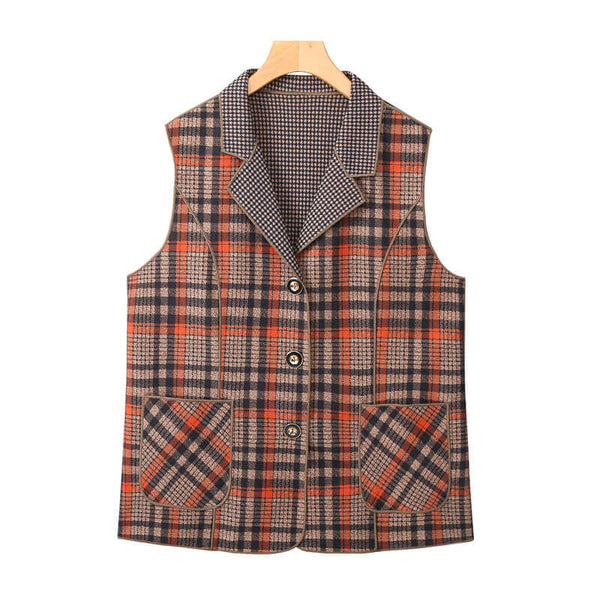 Spring/Autumn Classic Plaid Lapel Versatile Vest for Women - AIGC-DTG