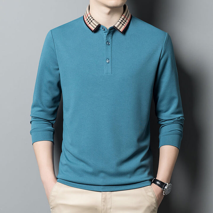 Men's Classic Solid Color Simple Versatile Polo Long Sleeve T-shirt - AIGC-DTG