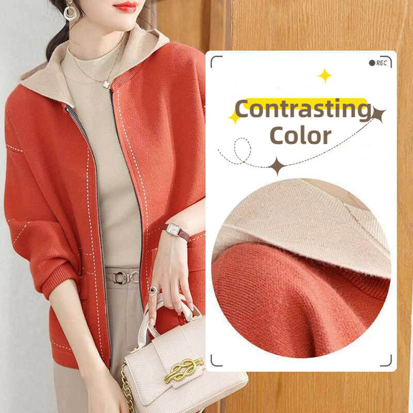 Women Patchwork Fashion Knit Jacket with Pocket - AIGC-DTG