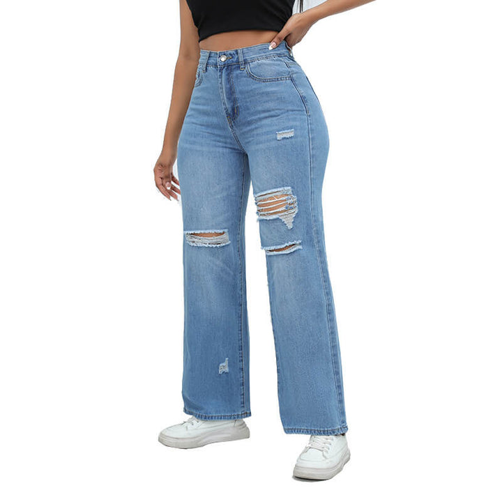 Straight Washed Ripped Wide Leg Jeans for Women: Fashionable Temperament - AIGC-DTG