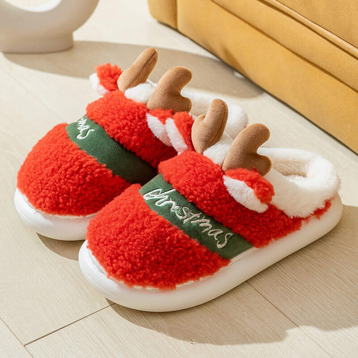 Winter Fashionable Outer Wear Thick Soled Plush Christmas Deer Cotton Slippers - AIGC-DTG