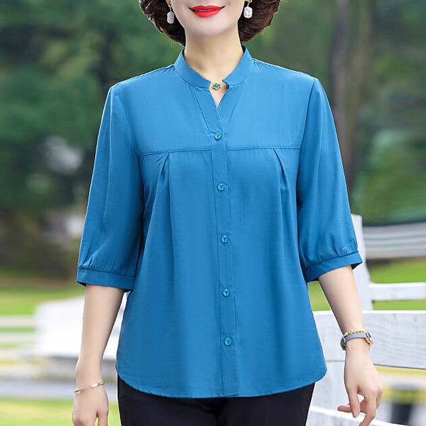 Women's Solid Color V-Neck Pullover Top Summer Blouse - AIGC-DTG
