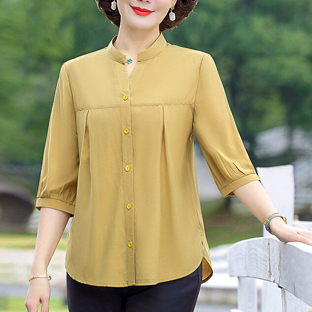 Women's Solid Color V-Neck Pullover Top Summer Blouse - AIGC-DTG