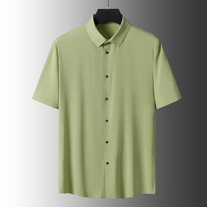 Men's Summer Ice Silk Solid Color Business Casual Short Sleeved Shirt - AIGC-DTG