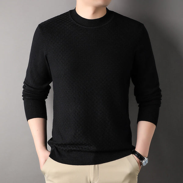 Men's Autumn New Arrival Half-High Collar Casual Waffle Grid Knit Sweater - AIGC-DTG