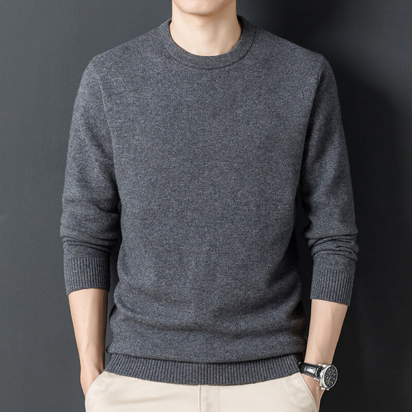 Men's Autumn/Winter 450g Pure Wool Round Neck Warm Sweater - AIGC-DTG