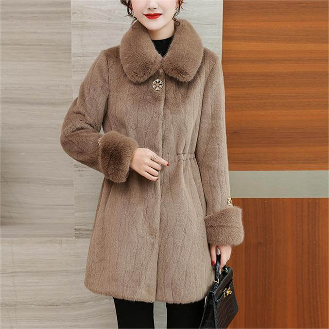 Women's Winter Imitation Mink Velvet Mid-Length Coat - AIGC-DTG