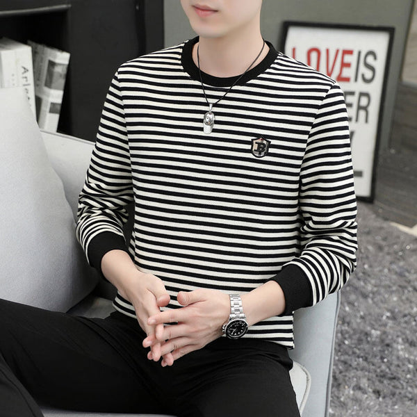 Men's Stripe Versatile Print B Long Sleeve Sweatshirt - AIGC-DTG