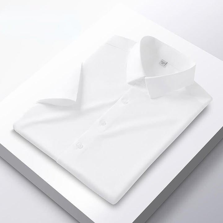 Men's Elastic Silk Short-Sleeve Wrinkle-Free Shirt Solid Color Dress Shirt - AIGC-DTG