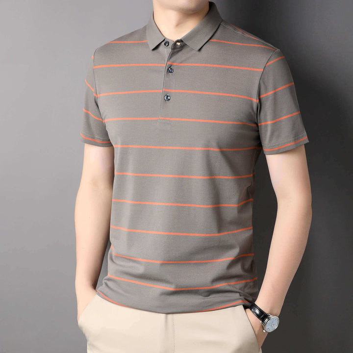 Men's High-Quality Cotton Business Striped Polo Shirt - AIGC-DTG