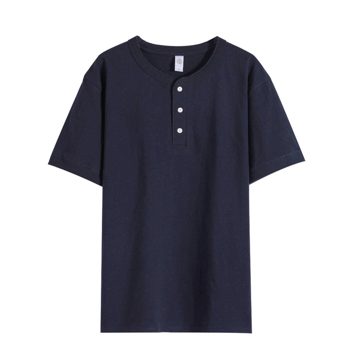 Men's 250g Pure Cotton Henley Neck Vintage Short Sleeve T-shirt - AIGC-DTG