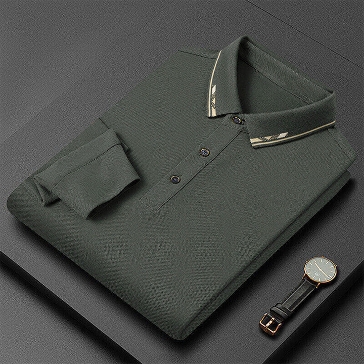 Long-Sleeve Casual Business Polo Shirt for Men - AIGC-DTG