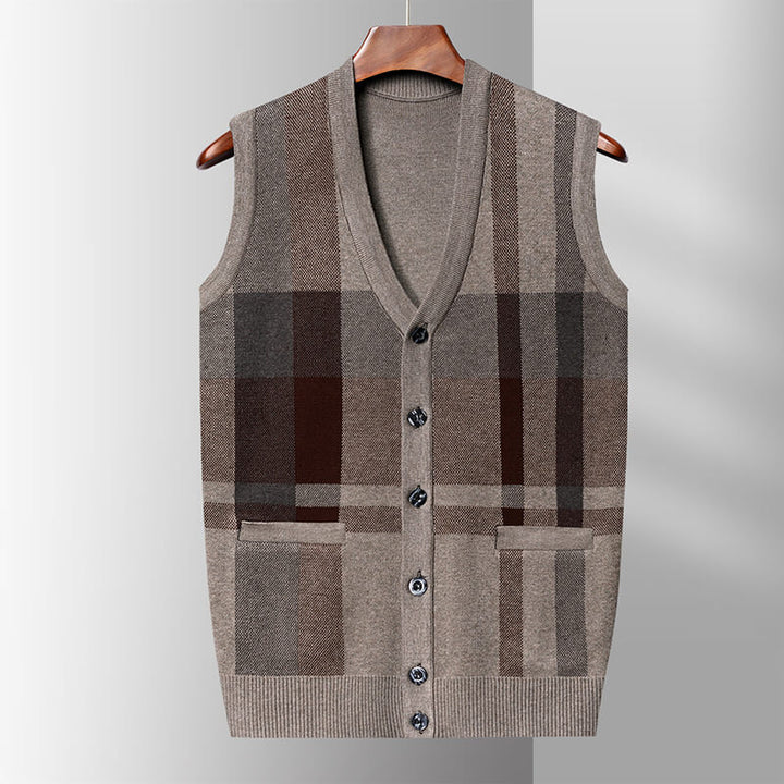 Men's Knitted Cardigan Vest - Casual Loose Fit Wool Vest - AIGC-DTG