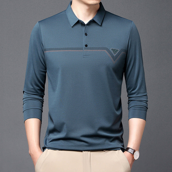 Men's Autumn New Triangle Print Polo Long Sleeve T-shirt - AIGC-DTG