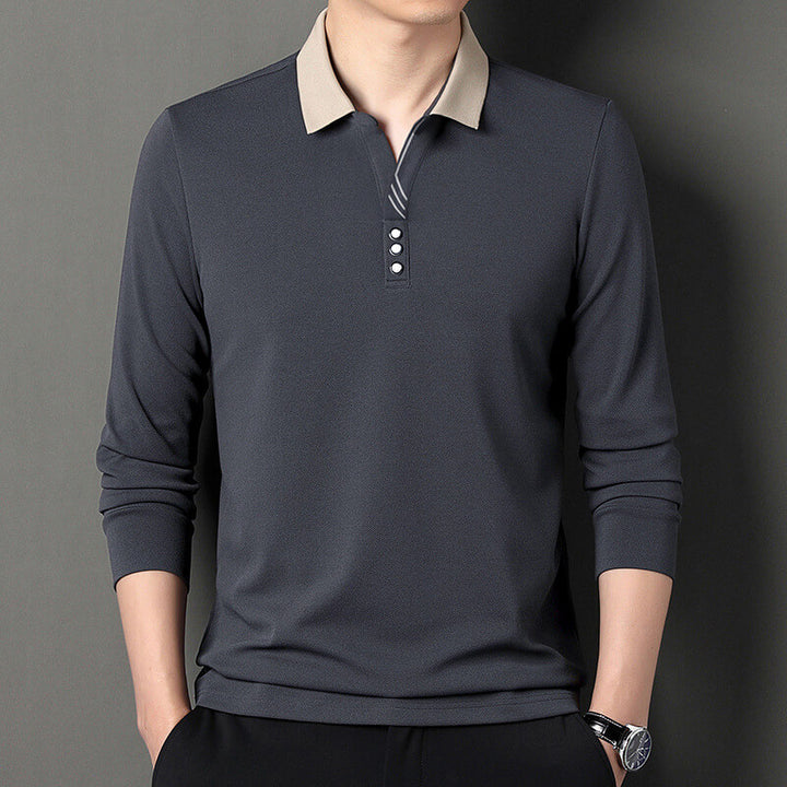 Autumn Men's Contrast Color Fashion Casual Long Sleeve POLO Shirt - AIGC-DTG