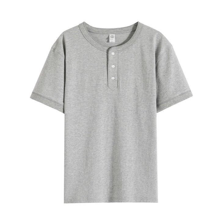 Men's 250g Pure Cotton Henley Neck Vintage Short Sleeve T-shirt - AIGC-DTG