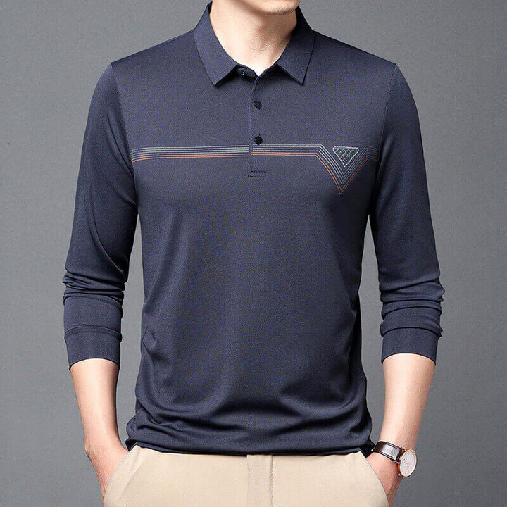 Men's Autumn New Triangle Print Polo Long Sleeve T-shirt - AIGC-DTG