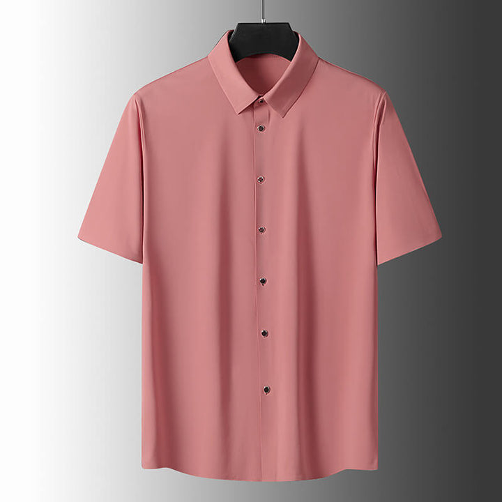 Men's Summer Ice Silk Solid Color Business Casual Short Sleeved Shirt - AIGC-DTG