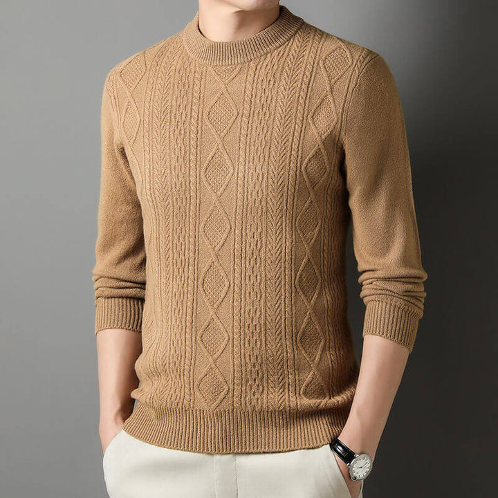 Men's Autumn/Winter Round Neck Warm Knitted Sweater-Pure Wool Sweater - AIGC-DTG