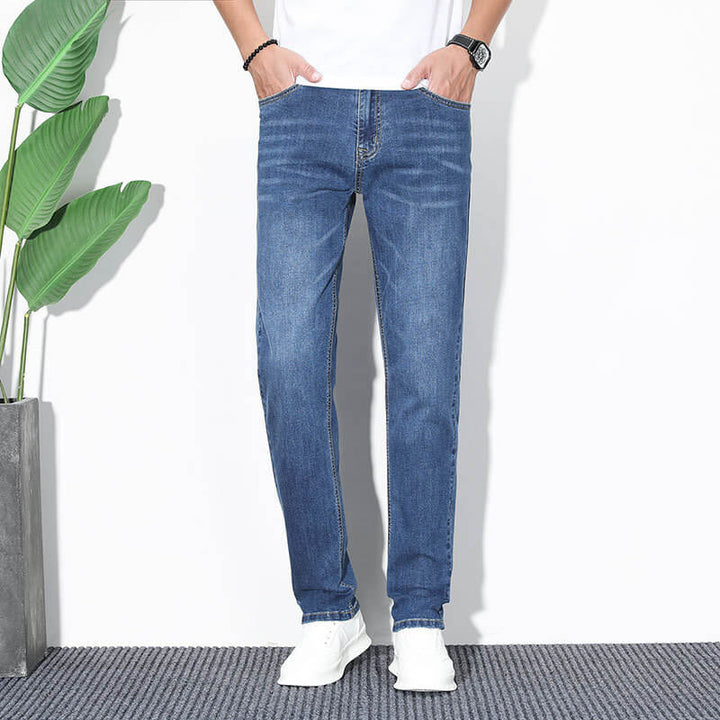 Men's Ice Silk Light Straight Fit Elastic Casual Pants Jeans - AIGC-DTG