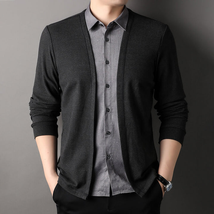 Men's Fake Two-Piece Shirt Sweater Cardigan Jacket-Casual Business - AIGC-DTG