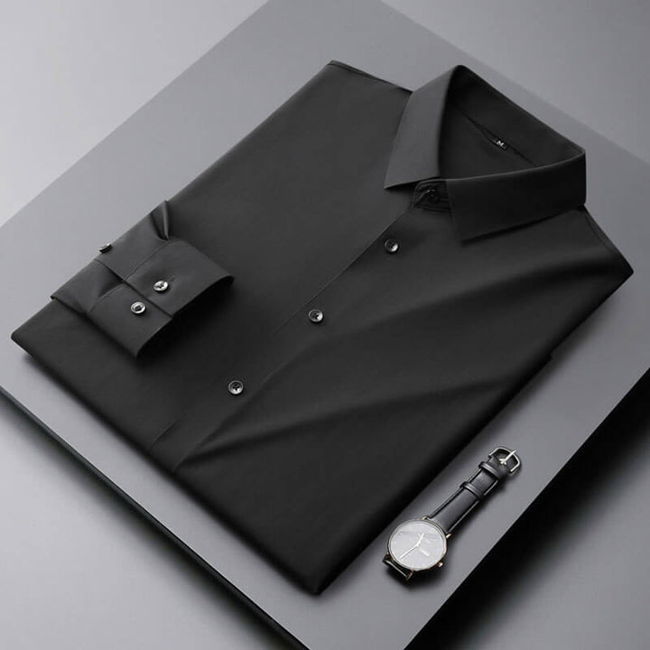 High-Stretch Solid Men's Long-Sleeve Shirt - Seamless Bonding Casual Dress Shirt - AIGC-DTG