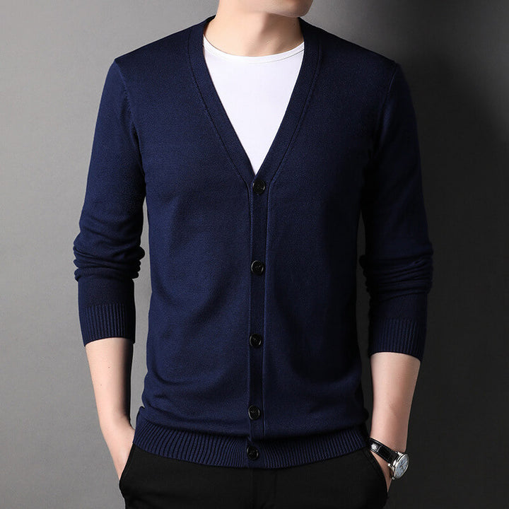 Men's Fashion Casual Single Breasted Slim Fitting Solid V-neck Knitted Cardigan - AIGC-DTG