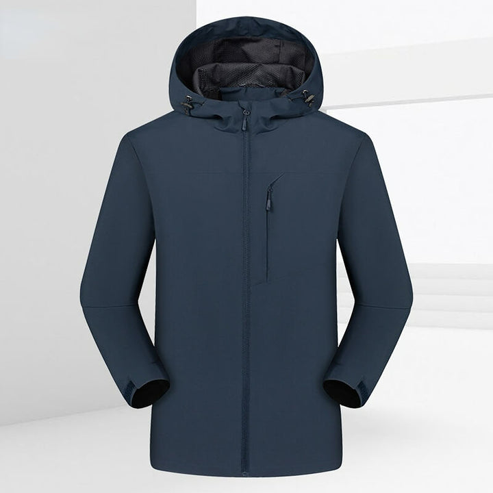 Men's Single-layer Outdoor Waterproof and Windproof Hooded Jacket with Pocket - AIGC-DTG